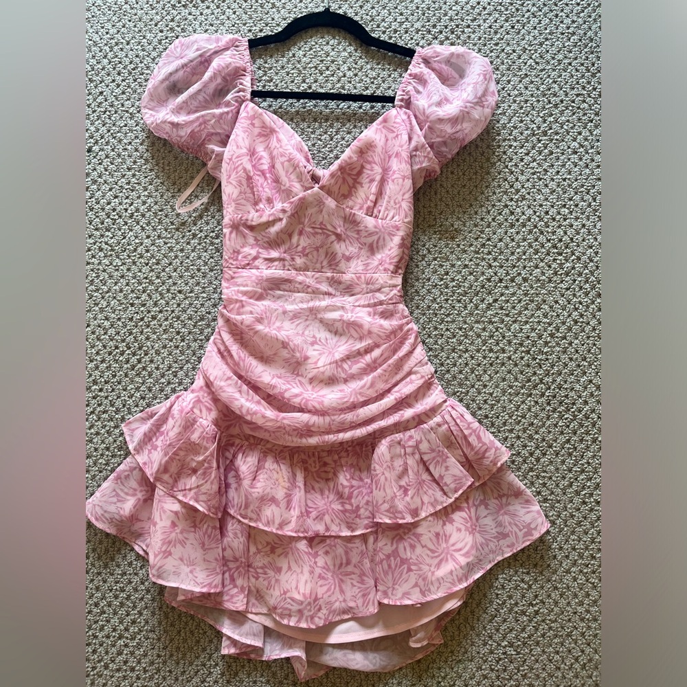 Saints and secrets pink flower mini dress
